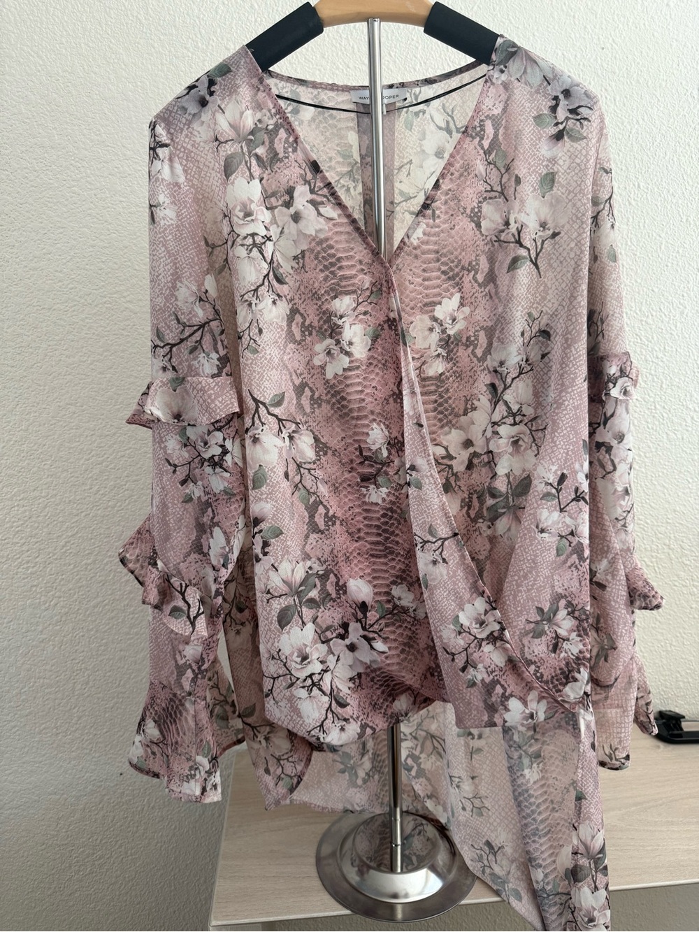 Wayne Cooper Blush Pink Floral Wrap Blouse